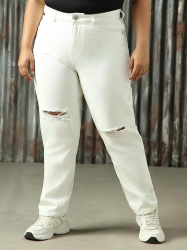 Image of High Star Women Cotton Washed Mom Fit Casual High-Rise Jeans