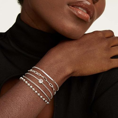 Dochais Gold Bracelets for Women Trendy 14k Gold-Plated Stackable Dainty Bracelet Adjustable Charm Paperclip Cuban Link Chain Tarnish Free Gold Jewelry Sets Fashion Accessories Gifts2