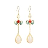 S925 Silver with Natural White Jade Water Drops Enamel Earrings for Women Yoga Genuine 2