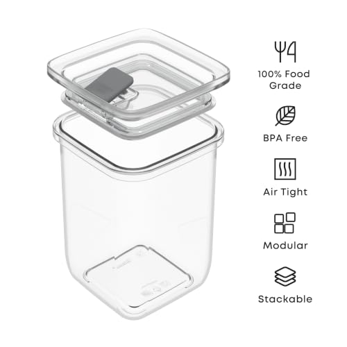Image of All Time Modular Plastic Storage Container 700ml | Transparent Food Grade Airtight Kitchen Storage Jar with Silicone Gasket Lid | Stackable Multipurpose Canister for Snacks, Cereals & Pantry Storage