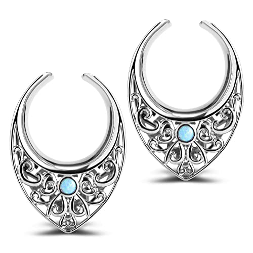 Erkuoo 2Pcs Floral Saddle Tunnels Plugs Hangers Open Saddle Ear Gauges Piercing Stretchers Expander Reverse Saddle Gauges Piercing Body Jewelry 1"(25Mm) #TOP6