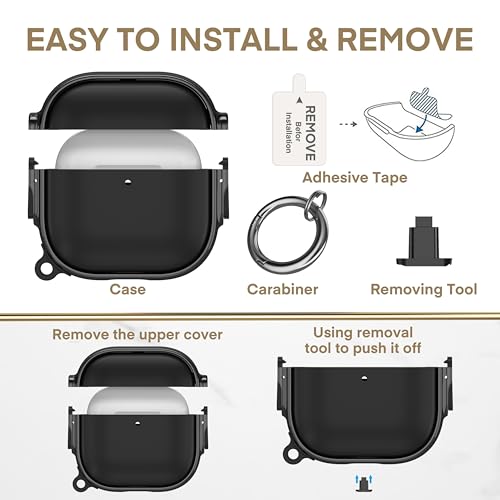 Image of Maxjoy for AirPods 4 Case with Lock, Cute AirPods 4 Case Lock Protective Hard AirPod 4 Generation Cover for Women Men with Keychain Clip for AirPod 4th Generation Cover 2024, Black