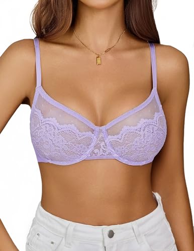 Image of Avidlove Lace Bras for Women Sheer Balconette Underwire Unlined Everyday Bras Lingerie