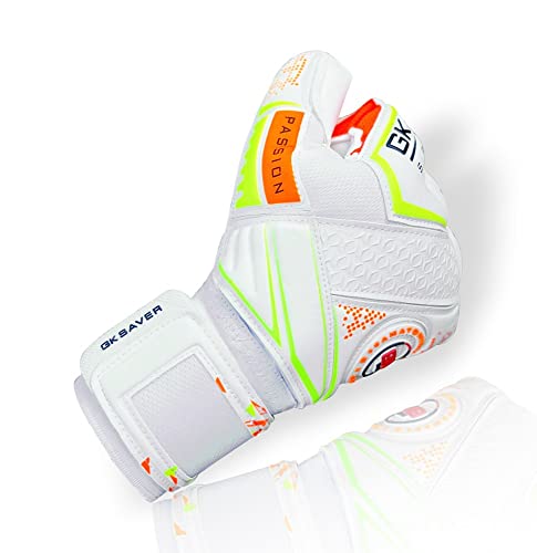 GK Saver football goalkeeper gloves Passion PS04 Flat cut professional goalie gloves size 6 to 11 removable finger save gloves (YES Savefinger, SIZE 9)