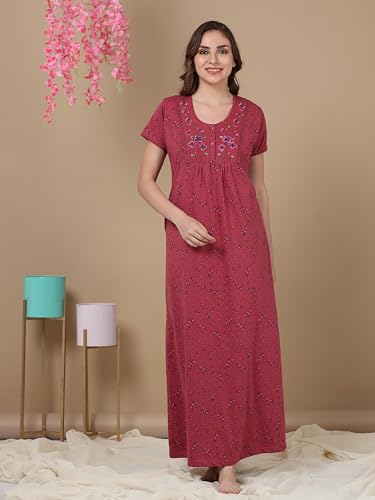 Image of 9shines Label Cotton Blend Nighty Nightgown Nightdress All Over Print Maxi for Women (5256)