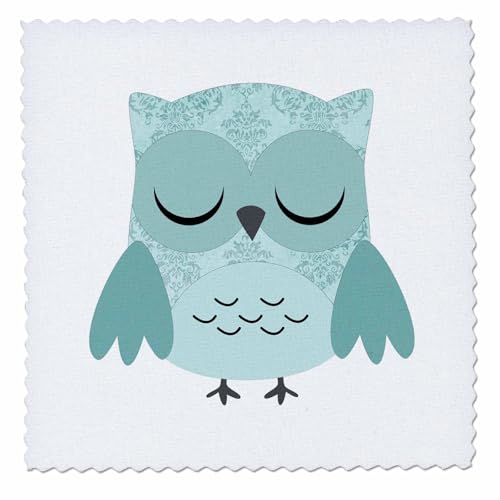 3dRose Cute Blue Damask Owl - Quilt Square, 6 by 6-inch (qs_61000_2)