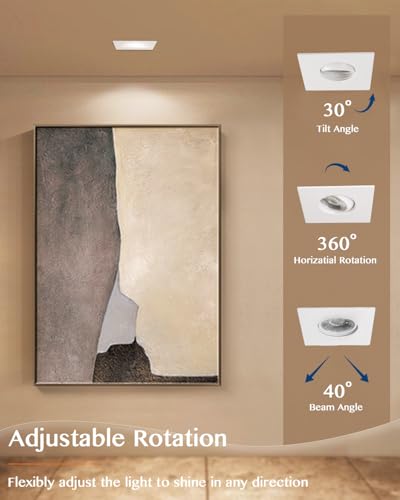 Image of 3 Inch Gimbal Recessed Light 8W 5CCT Selectable, 360 Rotatable Square Downlight with Junction Box, Wet Location Dimmable Wafer Lights, 3 Inch 6Pack Gold