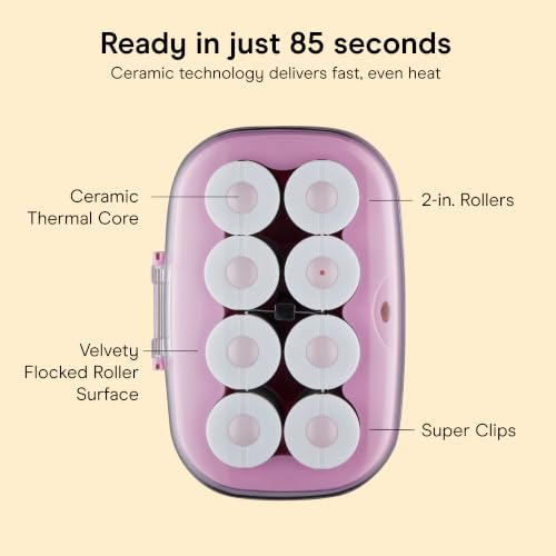 Conair Jumbo Hair Rollers, Ceramic, 2" Rollers, 8 Count, Pink - image 4