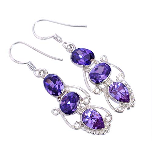 Boucles d'oreilles améthyste en argent 925 fait main haut de gamme