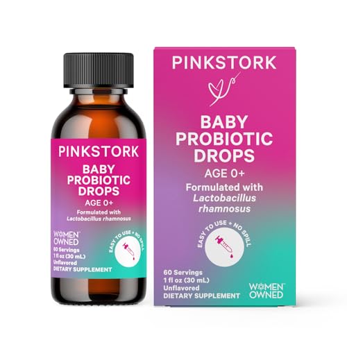 Pink Stork Baby Probiotic Drops, Newborn, Infant & Toddler Probiotics to Help Aid Digestion and Constipation Support, Newborn Essentials - 1 fl oz, 2 Month Supply