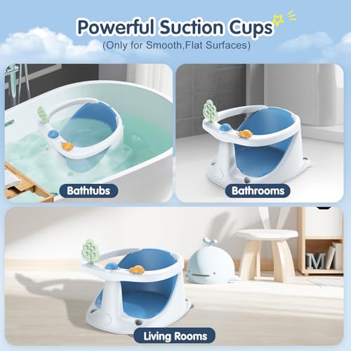Image of Baby Bath Seat for Babies 6 Months & Up, Non-Slip with Suction Cups, Safe & Comfortable Infant Bath Seat for Bathtub, Blue
