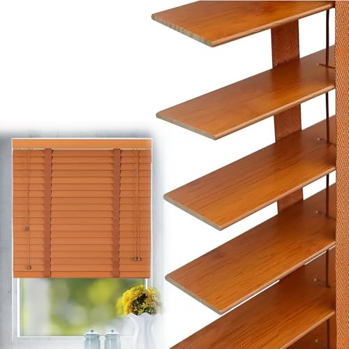 Image of Wooden Indoor Window Blinds 50mm Slats, 30cm 40cm 50cm 60cm 90cm 100cm 120cm 140cm 150cm 160cm 180cm Privacy Horizontal Shades, Plantation Style Wooden Venetian Blind(Light brown)