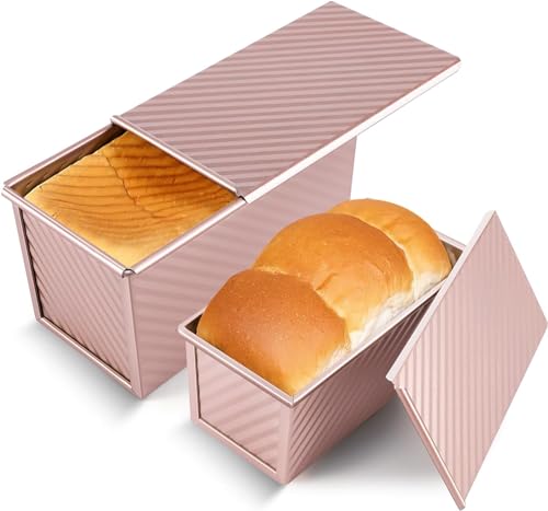 MEETOZ Pullman Loaf Pan with Lid, Golden Carbon Steel