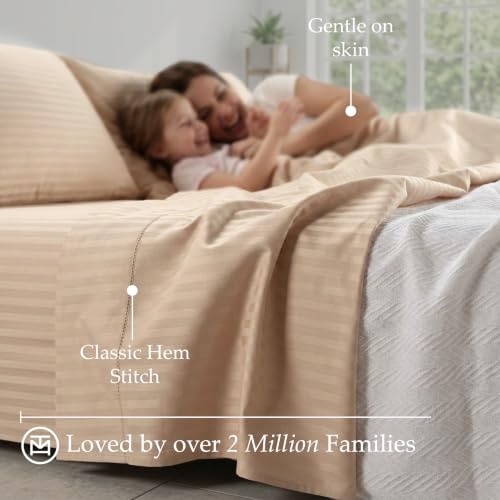 Image of Threadmill 600TC Cotton Cal King Sheet Set, Sateen, Damask Stripe, Beige