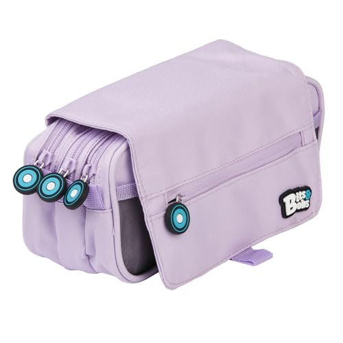Grafoplás | Estuche Escolar Tres Compartimentos con Solapa | Lavanda | Bits&Bobs| Colores Pastel | 23x10x10cm | Incluye Horario y Zona Identificación | Perfecto para Organizar tu Material Escolar