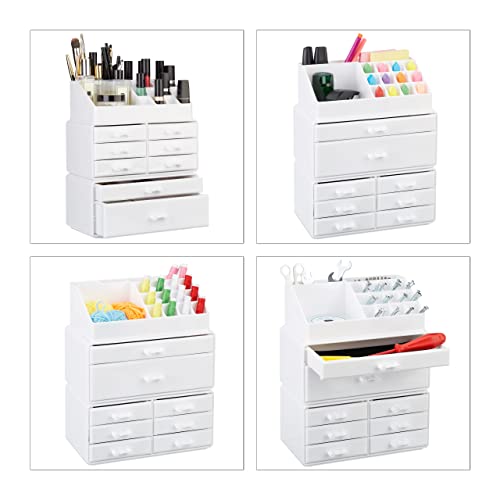 Relaxdays Make Up Organizer mit Schubladen, stapelbares Kosmetikregal f. Schmuck u. Make Up, Schminkaufbewahrung, weiß, 14 x 24 x 30 cm 3