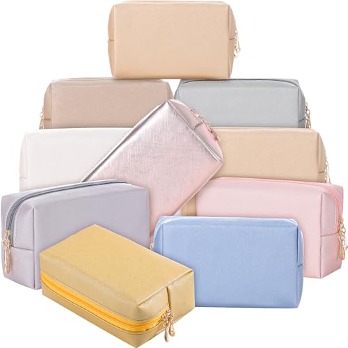 Kacctyen 12 Pcs Spf Clear Makeup Bags Bulk Waterproof Sunscreen Pouch Beach Pool Bag Chenille Letter Patch PVC Preppy Travel Toiletry Cosmetic Zipper Organizer for Women Girls Summer Vacation Gifts