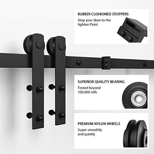 SMARTSTANDARD 6ft Barn Door Hardware kit, Barn Door Track, Sliding Door Hardware kit, Smoothly and Quietly -Heavy Duty Sturdy -Easy to Install, Fit 36" Wide Door Panel (I Shape Hanger)
