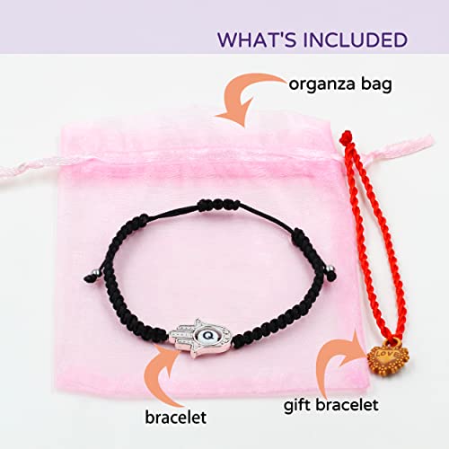 Image of Uloveido Customized A to Z 26 Letters Hand of Fatima Bracelet - Fatima Hamsa Hand Evil Eye Protection Bracelet Lucky Charm Adjustable Braided Black String