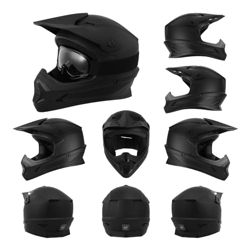 Image of XFMT Kids Dirt Bike Helmet Youth Motorcycle Full Face Helmet | DOT Approved, Motocross ATV Off-Road Street Bike Four Wheeler, with Goggles & Gloves, Matte Black, Size Medium