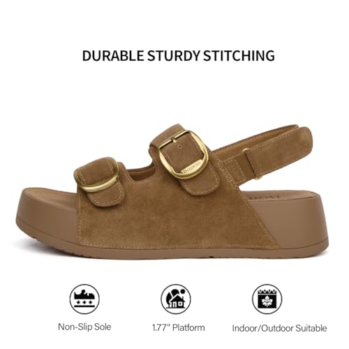 Image of Platform Sandals Women Genuine Leather Slip-on Beach Slide Buckle Comfortable Sandals with Memory Foam Soft Lining and Open Toe Low Wedges