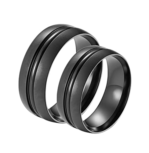 Anneau mat bleu 8mm en acier inoxydable KnSam avec cannelure élégante