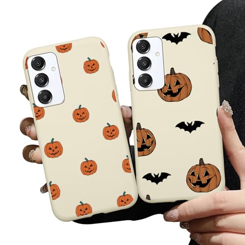 Aoldimu 2 Pack Stylish Halloween Bats Pumpkin Phone Cases for Samsung Galaxy A16 5G Shockproof Soft Protective Aesthetics for Women Men Phone Cover Funda for Samsung A16 6.7 Inch White