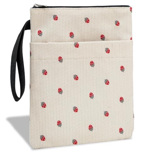 Buchhülle mit Reißverschluss Erdbeer Design Buchhülle Stoff Samt Weich Büchertasche auf der Vorderseite des Koffers Bücherschutzumschlag für Romane & Schulbücher Geschenk