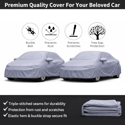 Image of Car Body Cover Compatible with Volkswagen Taigun | Water, Dust & UV Protection | Mirror Pockets | Elastic Grip | Triple Stitch Taigun Car Cover (Blue)