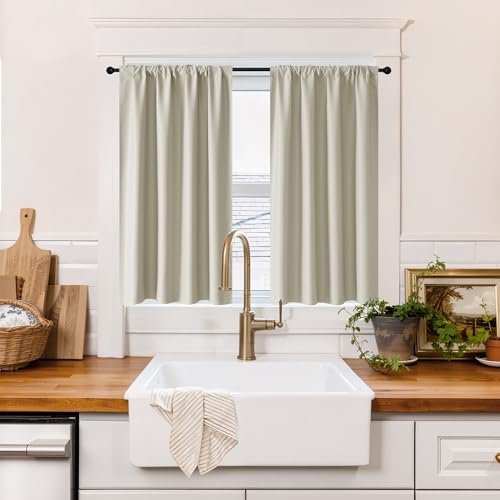 Image of RYB HOME 100% Blackout Short Curtains for Small Window, Thermal Insulated Total Room Darkening Noise Reducing Curtains for Kitchen Bathroom Basement, 42 inches Wide by 36 inches Long, Biscotti Beige