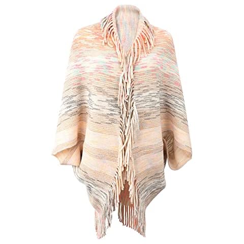 ABINGOO Women's Poncho Winter Warm Knitted Blanket Cape Scarf Wrap Retro Cardigan Pullover Elegant Wrap Scarf, White, One size Cover