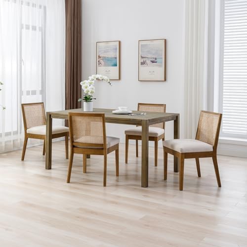 Miniatura 8 de Juego de 2 sillas de comedor de ratán, sillas de comedor de lino de granja, sillas de cocina con respaldo de bastón, sillas tapizadas de ratán,