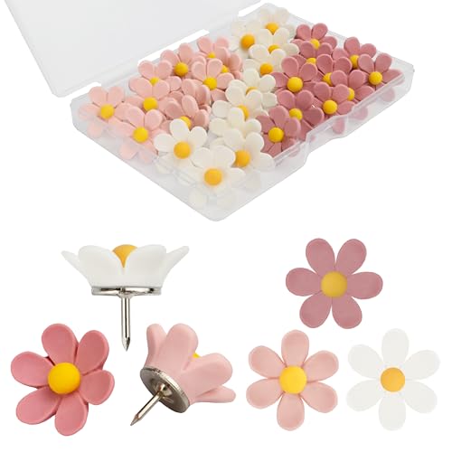 Sohalejr 30 Pcs Flowers Push Pins Decorative Thumb Tacks in 3 Colors Cute Office Decor for Cork Board Bulletin Board, Photos Wall Maps and Other Offices Schools Supplies Christmas Decoration