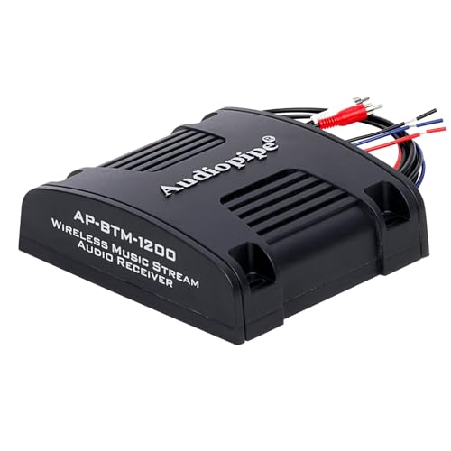 Audiopipe Marine Wireless Music Stream Audio Receiver (AP-BTM-1200), Blutooth 5.0 Adaptor, RCA Stereo Outputs, Perfect for Marine, ATV, UTV, Golf Car, Home Music