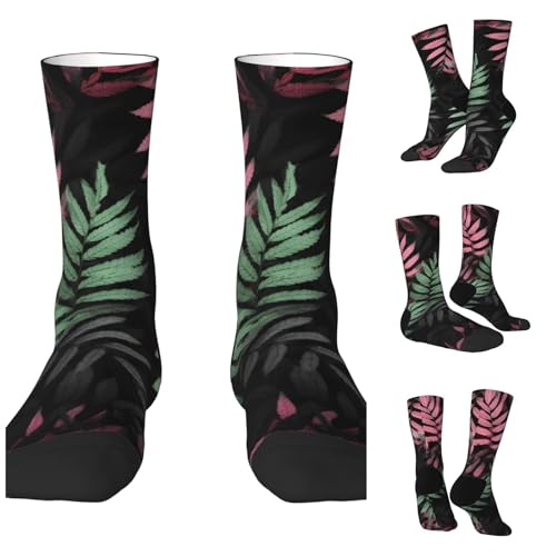 LZQPOEAS Black green leaves Athletic Socks Unisex Cushioned Crew Socks Hiking Running Calf Sock Soft Above Ankle Sock