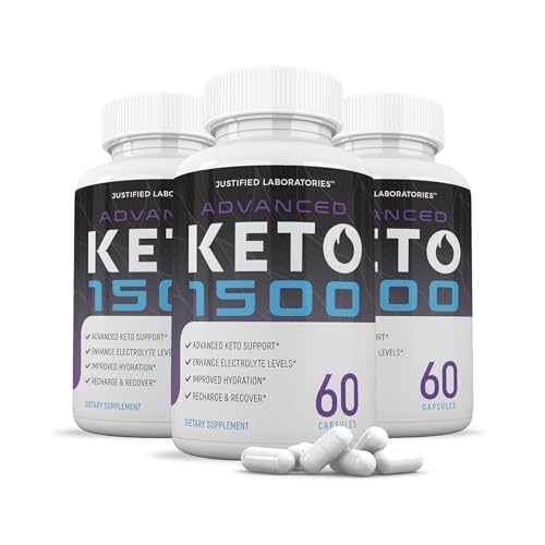 (3 Pack) Advanced Keto 1500 Keto Pills 1275MG New & Improved Formula Contains Apple Cider Vinegar Extra Virgin Olive Oil Powder Green Tea Leaf 180 Capsules
