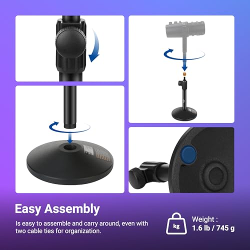 Image of NEEWER Desk Microphone Stand, Adjustable Table Top Mic Holder Mount with 3 /8 inch to 5 /8 inch Screw Adapter Compatible with QuadCast SoloCast Shure Blue Yeti Snowball, Max Load 3.3 lbs, MS014