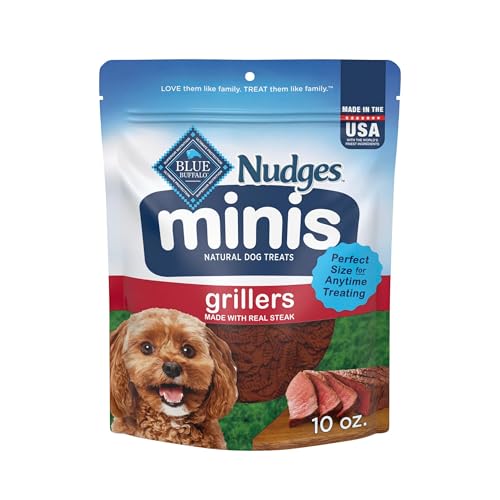 Blue Buffalo Nudges Minis Steak Grillers Natural Dog Treats, Meaty Dog Snacks, Bite-Size for Training All Breed Sizes, Made in the USA with Real Beef, No Artificial Preservatives, 10 oz.