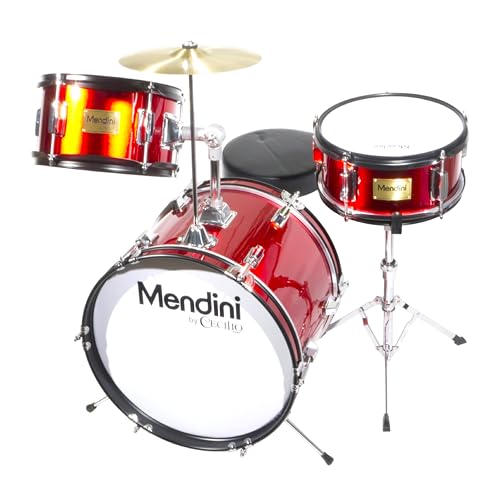 Image of Mendini By Cecilio 16 Inch Drum Set, 3-Piece Junior Drum Set - Metallic Red