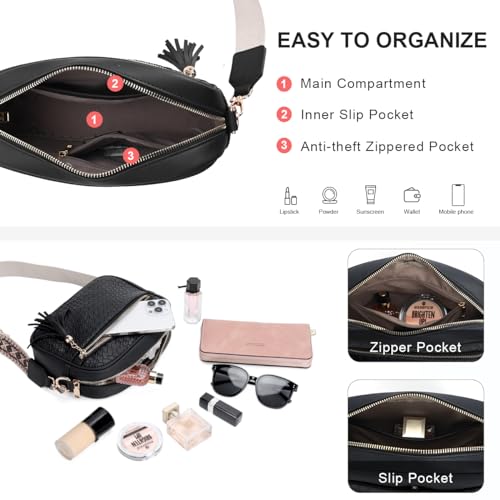 VASCHY Crossbody Purse Bags for Women, Trendy Vegan Leather Woven Small Crossover Shoulder Bag with Detachable Guitar Strap3