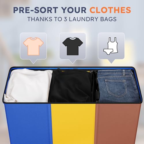 SOLEDI 180L Laundry Hamper 3 Section, Extra Large Laundry Hamper with Lid, Dirty Clothes Hamper with Sturdy Handle, Large Laundry Basket Organizer for Laundry Room, Bedroom, Hampers for Laundry