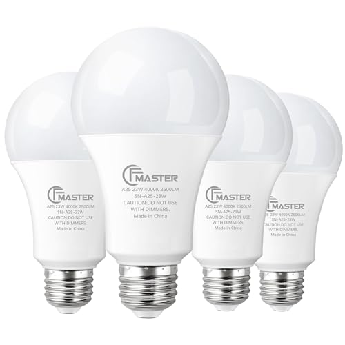 JIANGSILING A25 LED Light Bulb, 150W-200W Equivalent Light Bulbs, 23W 4000K Neutral White, 2500 Lumens, Non-Dimmable LED Bulb, E26 Standard Base for Indoor and Outdoor, ETL Listed, 4-Pack