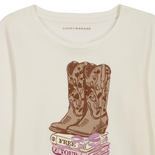Image of Lucky Brand Girls' Long Sleeve Graphic T-Shirt, Tagless Cotton Tee with Fun Designs
