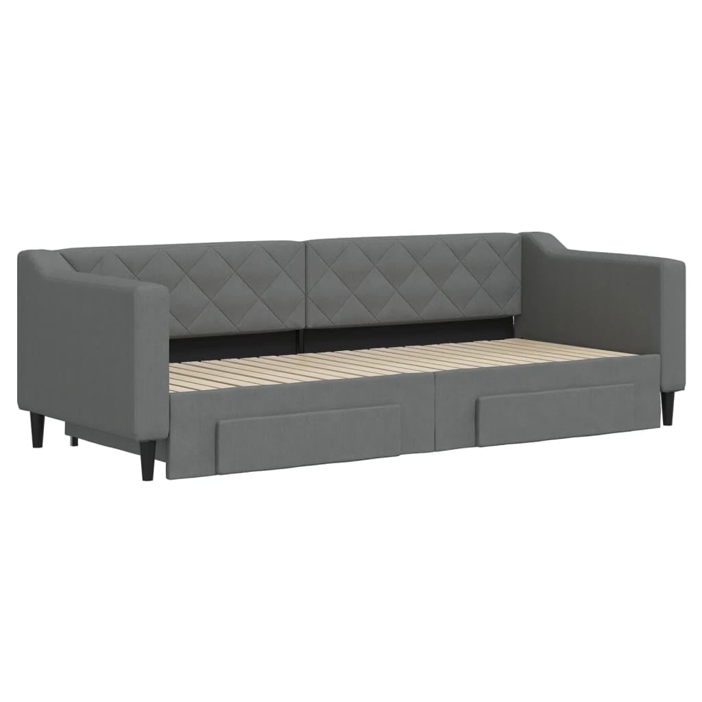 Homgoday Sofá Cama Nido con cajones Tela Gris Oscuro 80x200 cm Sofa Cama de Madera Maciza con cajones, Sofa Cama Extraible con Cama Nido y cajón