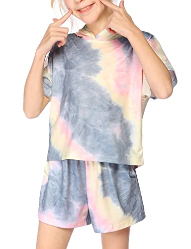 Arshiner Girls Casual 2 Piece Outfit Casual Sweatsuit Pullover Hoodie Sweatpants Sport Outfits Jogger Set Pink&Grey 7-8 Years #TOP5