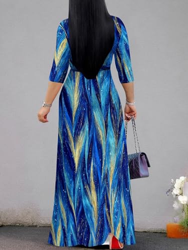 Image of PinkPatty Plus Size Dresses for Curvy Women V Neck Flowy Long Sleeves Wrap Maxi Dress Travel Vacation Outfits