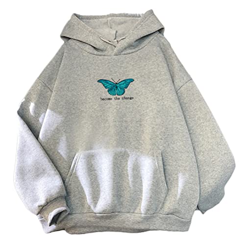 Tomwell Damen Los Angeles Sweatshirt Langarm Rundhals Pullover Warm Pulli Oversized Damen Ohne Kapuze Teenager Mädchen Vintage Pullover Oberteile Y2k Top Q Grau XL Cover