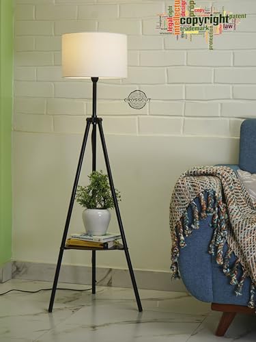 Crosscut Furniture Metal Floor Lamp with Decorative Shelf (Cotton White). LED Bulb Included.
