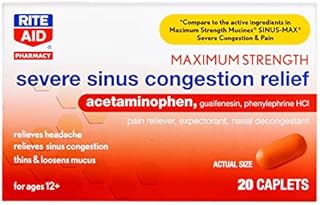 Rite Aid Severe Sinus Medicine and Nasal Decongestant, Maximum Strength - 20 Caplets | Sinus Relief | Pain Relief | Multi-Symptom Cold and Flu Medicine | Severe Cold & Sinus Medicine for Adults