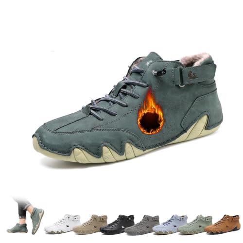 Image of Italian Handmade High Boots Unisex Outdoor All-terrain Minimalist Beck Shoes Lightweight Breathable Non-slip Casual Barefoot Shoes For Hiking Camping & Driving Chukka Boots(Green Velvet,43 EU)